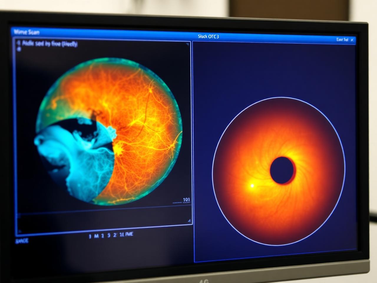 OCT retinal scan displayed on a diagnostic monitor